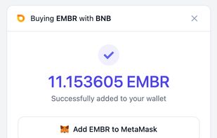 Embr Checkout Widget - Step 4 - Success and adding assets in your wallet