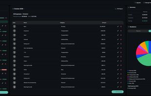 Desktop budgeting dashboard (dark mode)