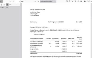 generated e-invoice with factor-x attachment