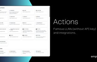 Actions have GPT, Claude, Deepseek, Gemini, Llama, Mistral, Groq, Elevenlabs, Flux, Hubspot, Salesforce, Pipedrive, Neverbounce, Apollo, Instantly, LaGrowthMachine, Findy, Prospeo, Confluence, Linkedin, X, Youtube, Instagram, Google Tools and more.