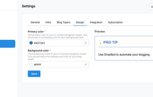 Dashboard - Infographic Settings
