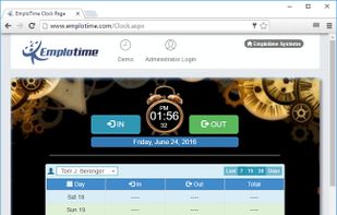 Time clock page, used by the employees to clock in and out from the office