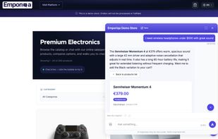 Product search: the shopper describes what they want, the chat names one catalog product with its price