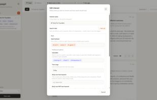 Configure search rules with keywords, subreddits, and filters
