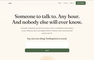 The landing page try Eos by voice or text with no signup.