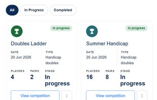 Handicap tournaments run from the club's own ratings, so mixed abilities compete evenly.