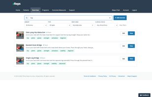 Browse the exercise library and filter demonstrations by clinical focus.