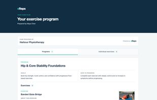 Patient view of an assigned home exercise program with instructions and exercise media.