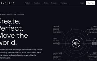 Euphona homepage: one engine for mastering, stem separation, restoration, vocal tuning, mixing and spatial audio