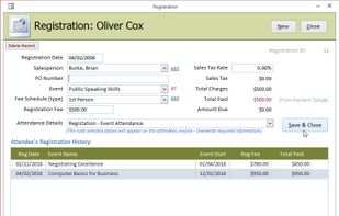 Event Management Database screenshot 2