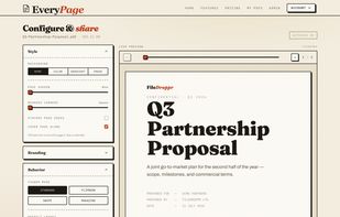 the Configure & Share editor with style controls, the four viewer modes, and the live preview