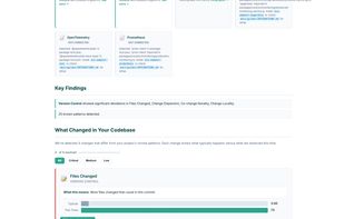 Evolution Engine HTML report — analysis results with severity badges and pattern findings