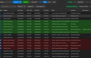 Main Web App view after importing an Outlook Calendar and deleting/editing events