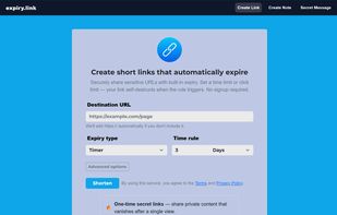 Create short links with custom expiry: choose a time limit, click limit, or both.