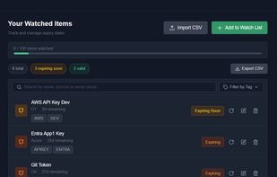 This view lets you see all the credential information across different platforms, keeping urgent matter on top.