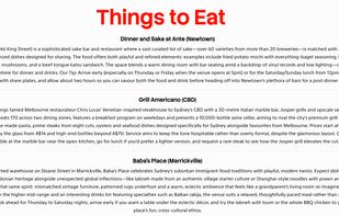 Example of Sydney as one of the 250+ cities for a mid-high budget user - high quality, currently popular ideas.