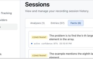 ExtraBrain session history with saved context and past sessions.