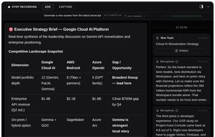 ExtraBrain live meeting analysis with transcript-aware strategic summary.