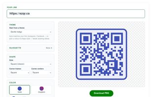 Showing free custom QR generator, theme "Gentle Blue" picked
