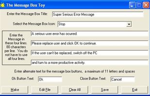 The window where you enter the error message.