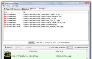 Errors panel, Vista: