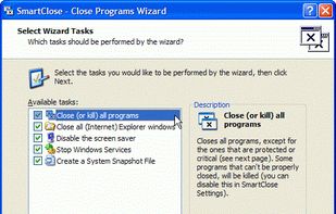 The Close Programs wizard - Tasks