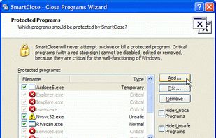 The Close Programs wizard - Protected Programs