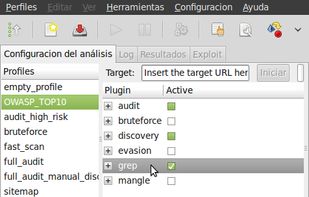 Main screen with OSWASP_TOP10 testing profile selected.