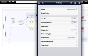 Opened Object Editor in a BPMN Presentation on iPad