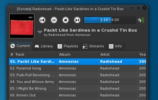 Sonata windows with the current playlist shown.