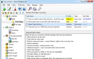 Main Task List Guru window