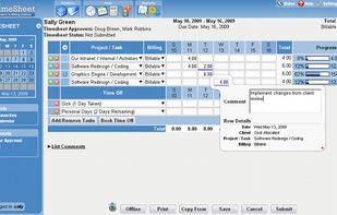 Screen Shot of Project and billing edition of Web Timesheet.