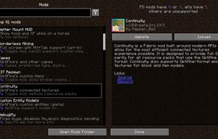 Mod menu - Bundled resource pack describes each mod's features and options