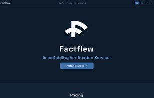 Factflew main landing page with minimal and privacy-focused design.