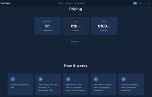 Transparent pricing options and explanation of local SHA-256 hash generation workflow.