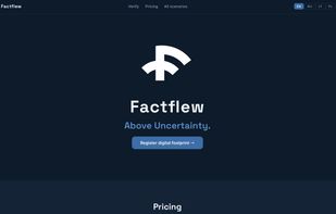 Factflew main landing page with minimal and privacy-focused design.