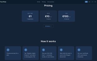 Transparent pricing options and explanation of local SHA-256 hash generation workflow.