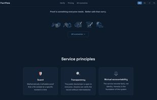 Factflew service use cases and core cryptographic principles.