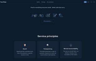 Factflew service use cases and core cryptographic principles.