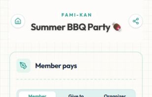 Adding an expense: record who paid, the amount, and which members it should be split across. Anyone with the event URL can add expenses from their own phone.
