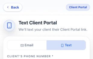 Text clients a link to their branded client portal in one tap — with opt-out language and quiet-hours built in, so messages only send during allowed times.