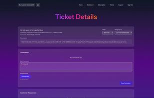 Ticket detail view: the whole email conversation in one thread, with the reply box, internal notes, and the ticket's status and assignee.