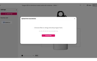 Logo upload - accepts PNG, JPG, PDF, AI and SVG at any quality