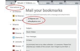 Email bookmark collections on click