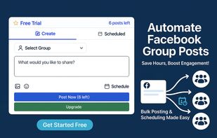Main dashboard for creating and scheduling Facebook group posts. Choose a group, write your post, and publish or schedule in one place.
