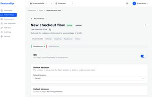 Each project includes isolated environments so the same flag can serve different values per stage.