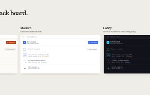 Editorial, Modern and Lobby board styles, shown using live product previews and sample data.