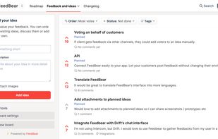 Using a board, your users can suggest ideas and vote for them. You can have an unlimited number of boards to separate different kinds of feedback.