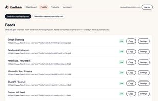 One link per channel — Google, Meta, Microsoft, comparators — rebuilt on every fetch.