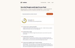 Paste a feed URL and get a 0–100 score with the exact fix for every issue — no account needed.